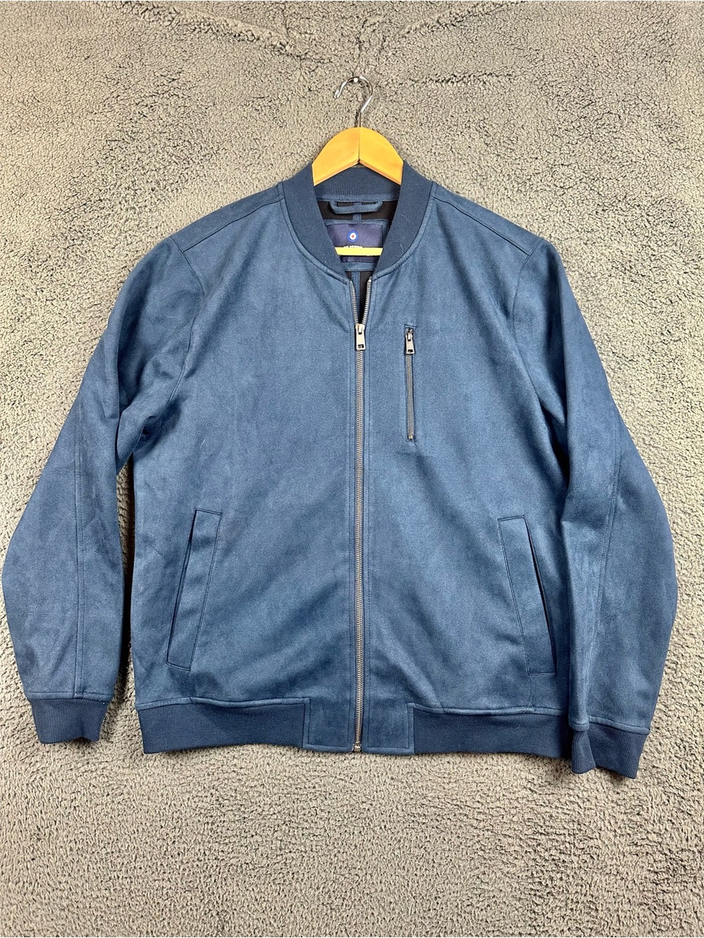 Ben Sherman Mens Navy Blue Faux Suede Bomber Jacket Full Zip Coat Size L